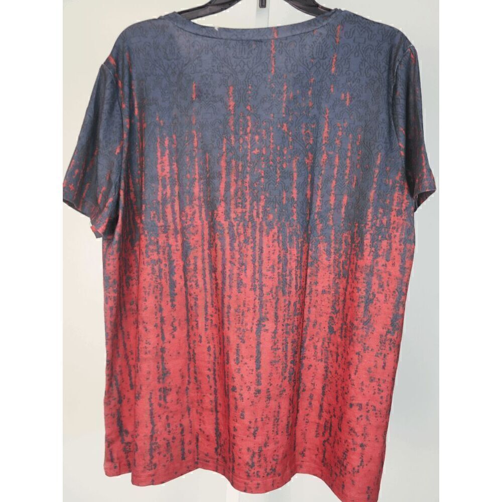 Women's Red & Black Abstract Button-Front Notch Neck Top XXL - Picture 3 of 6